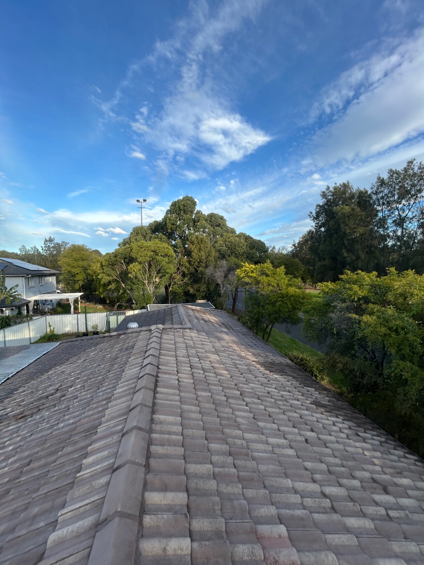 A tiled roof following a cleaning job
